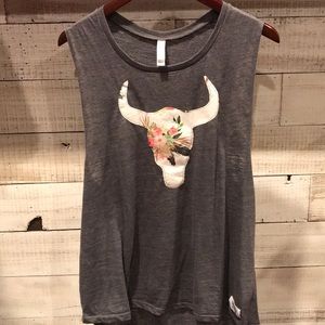 Boutique Cow Skull Flower Tank